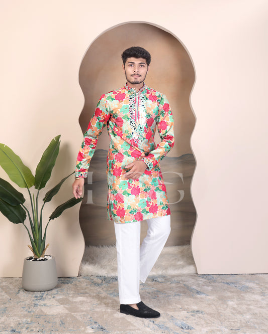 Multi Flower Mirror Designer Kurta