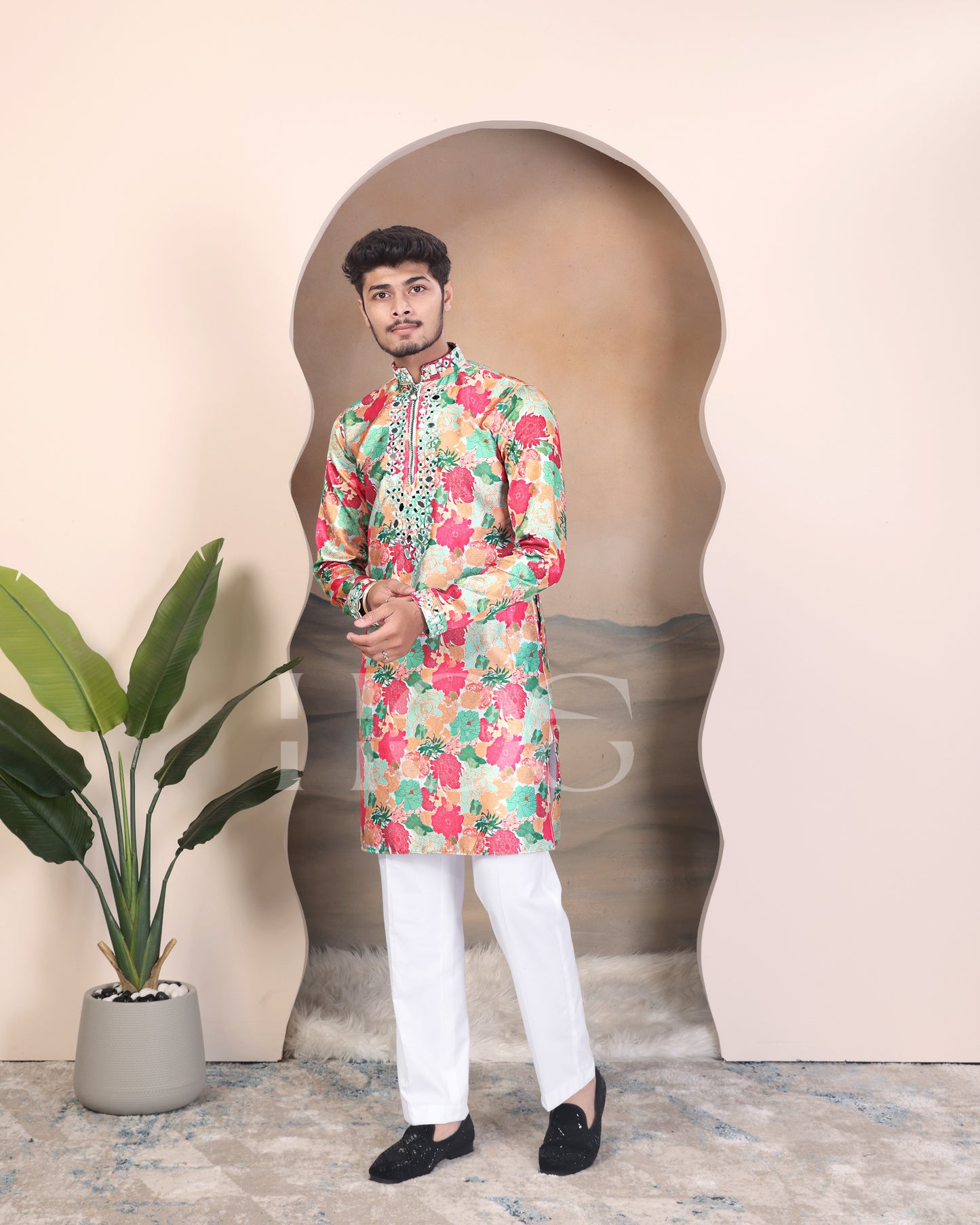 Multi Flower Mirror Designer Kurta
