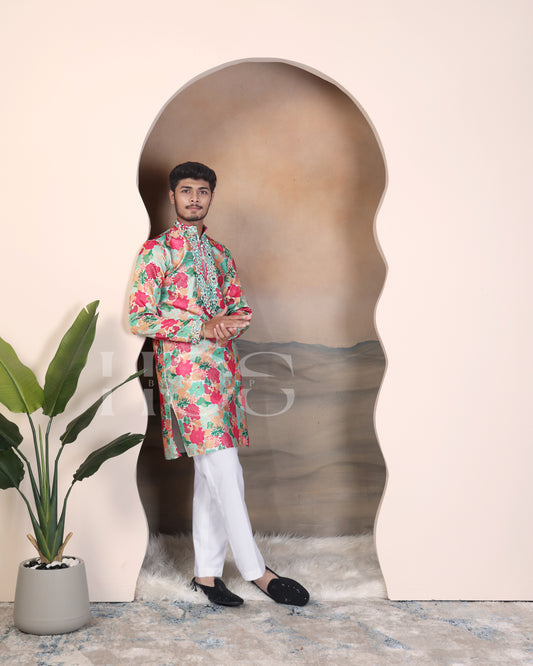 Multi Flower Mirror Designer Kurta