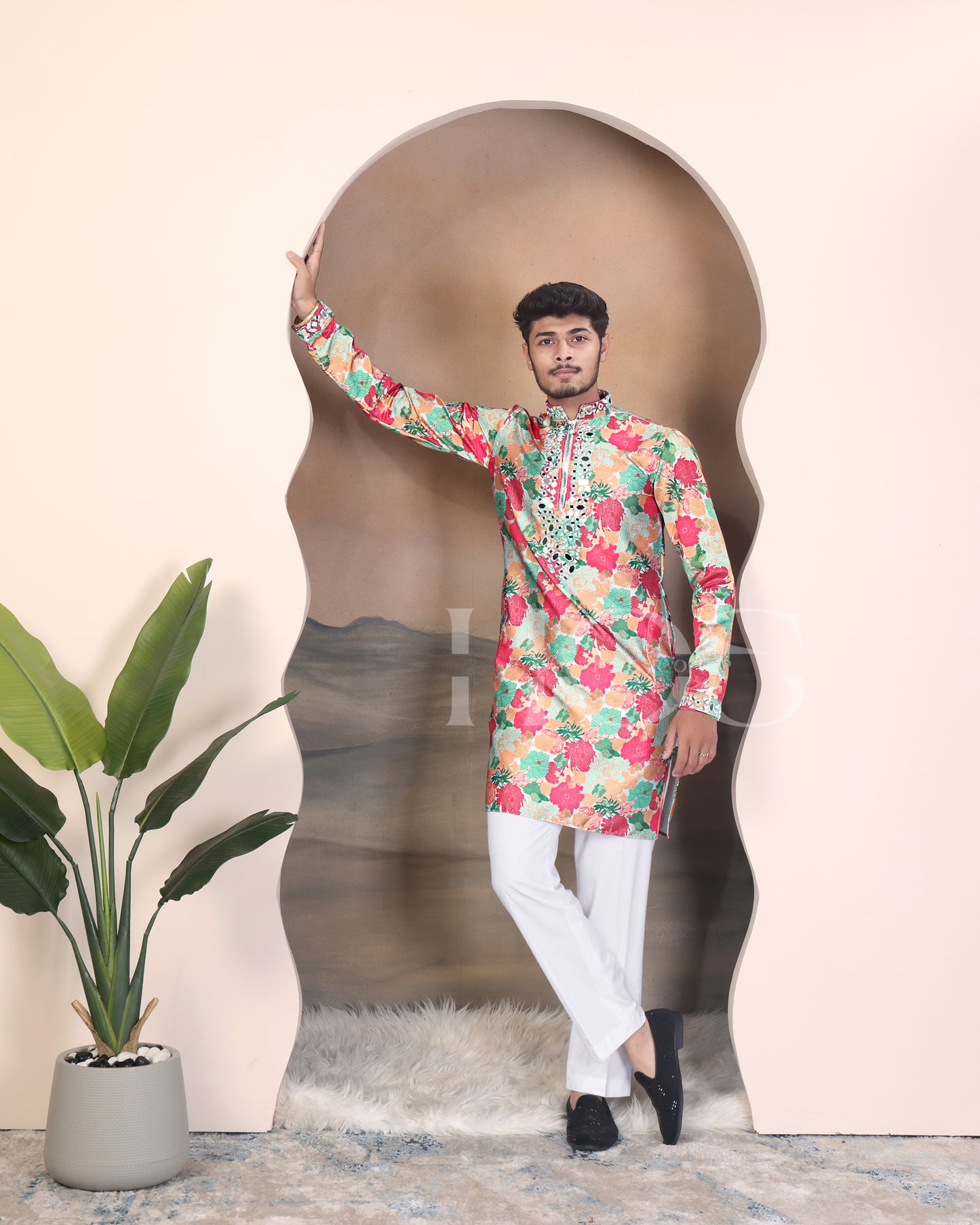 Multi Flower Mirror Designer Kurta