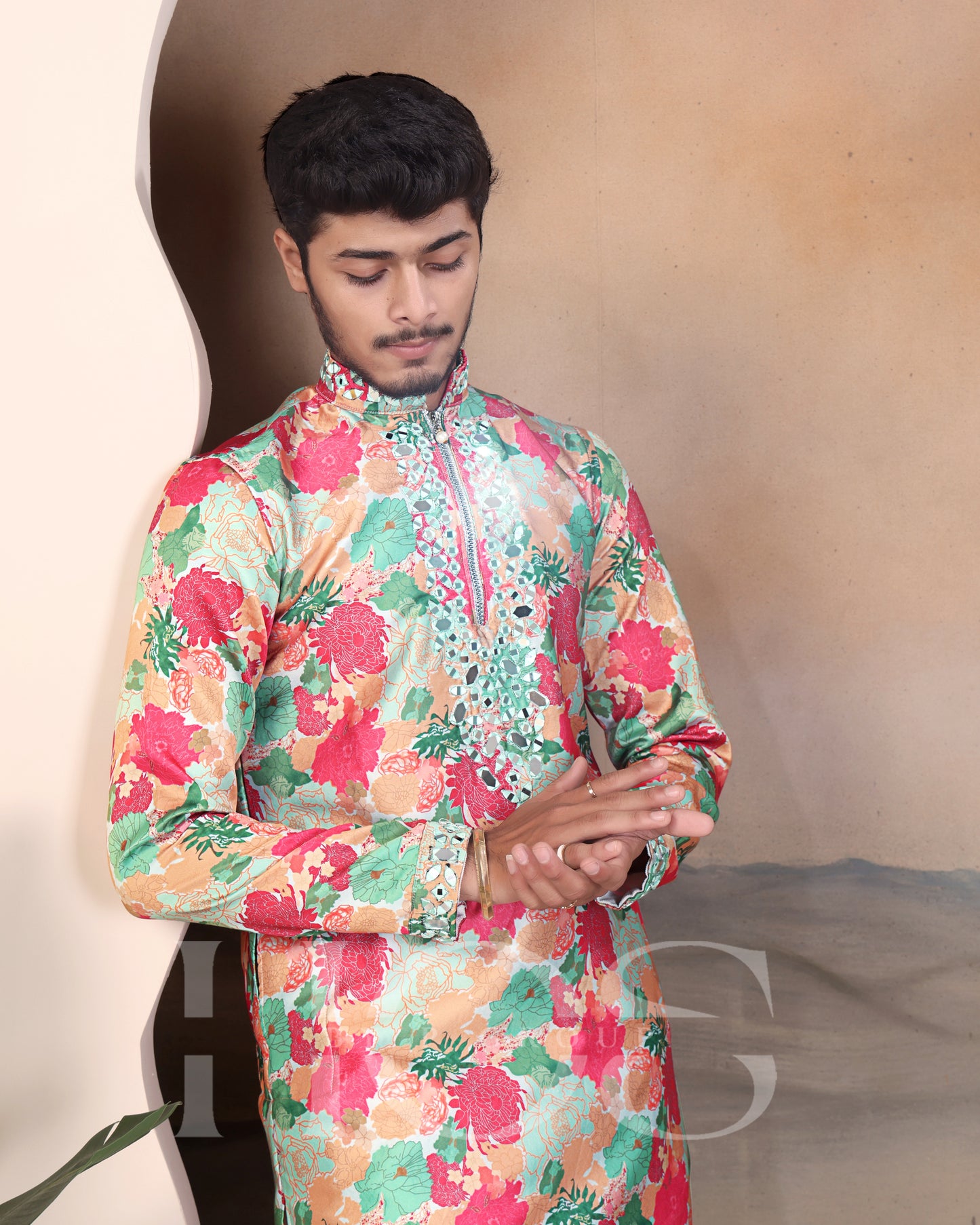 Multi Flower Mirror Designer Kurta