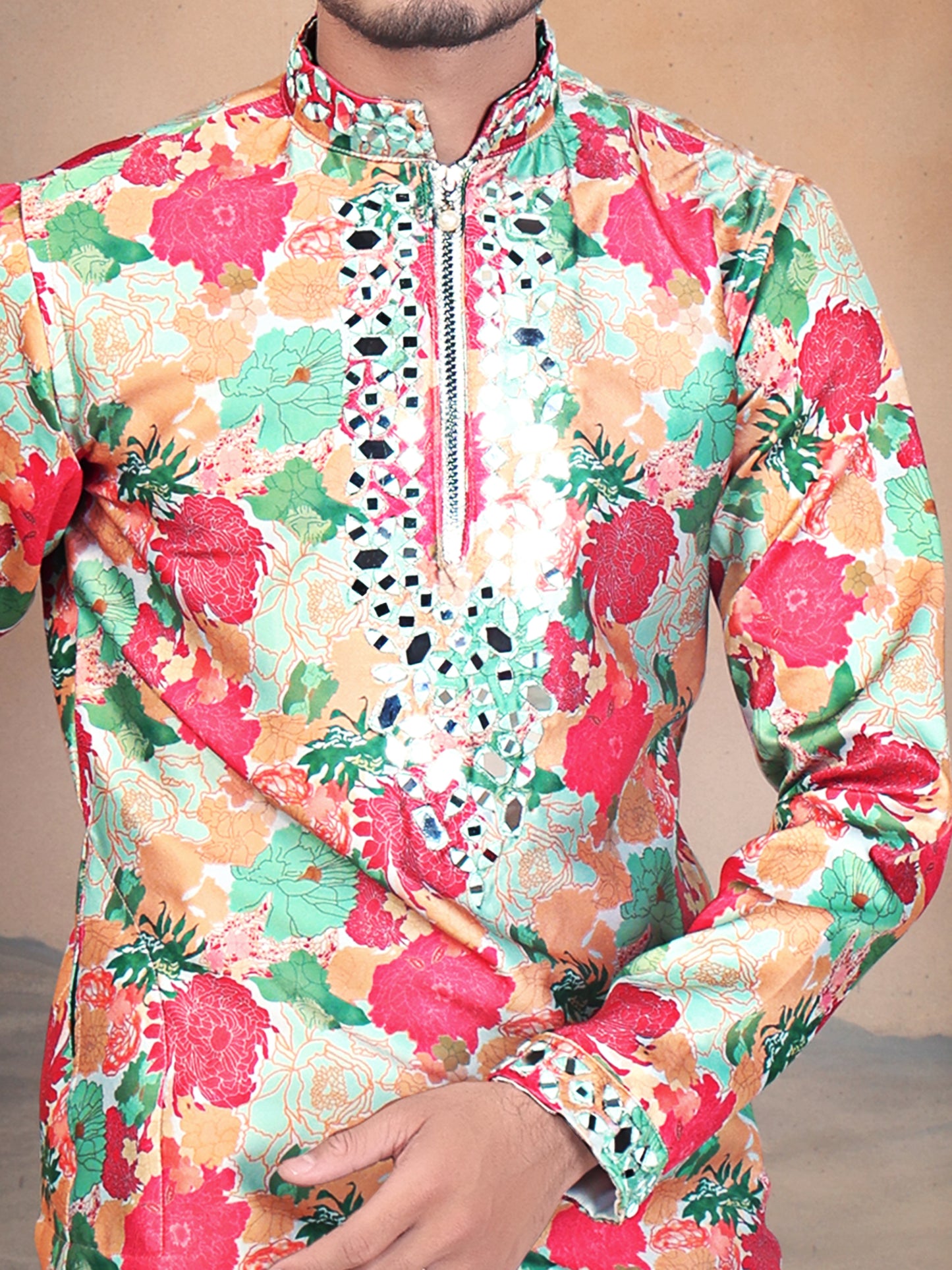 Multi Flower Mirror Designer Kurta